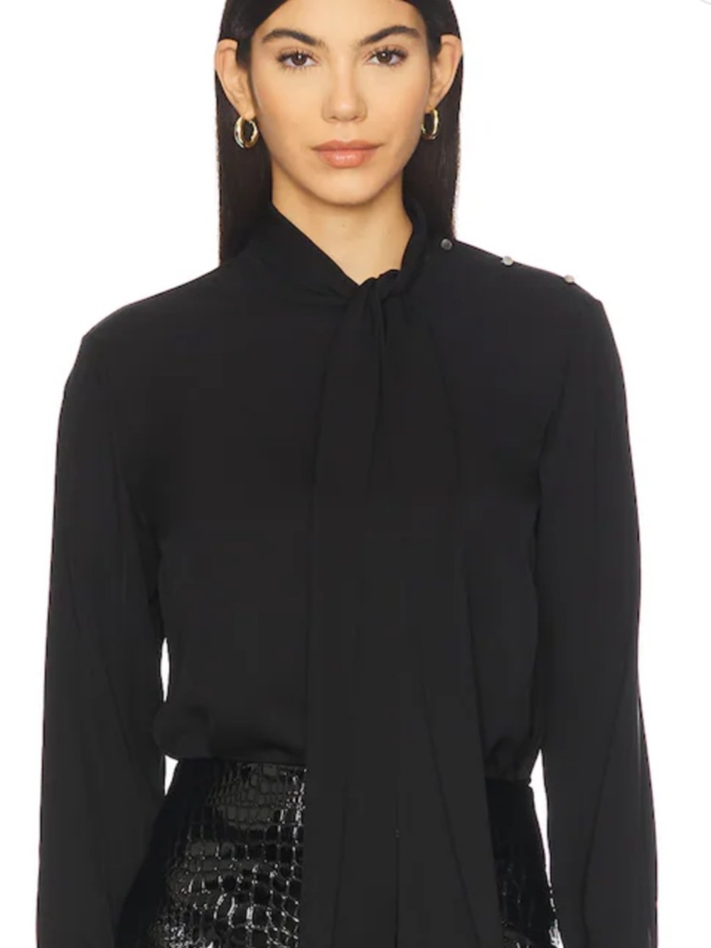 Theory Black Tie-Neck Blouse with Bow
